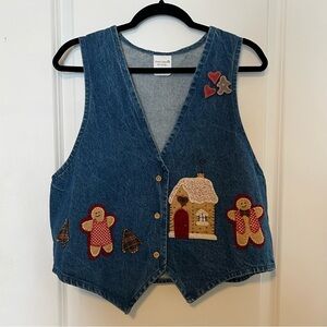 VNTG Hand-Decorated Denim Christmas Vest